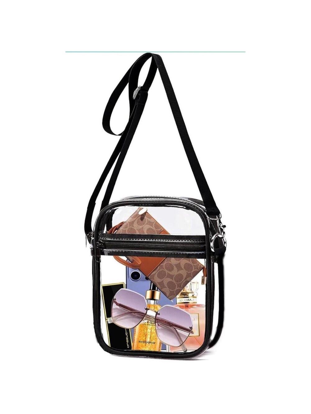 Clear Crossbody Messenger Style Bag Adjustable Strap Stadium Concert Approved.